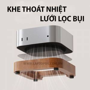 Kệ gỗ Mac Mini M4 tản nhiệt lọc bụi gỗ tự nhiên decor setup